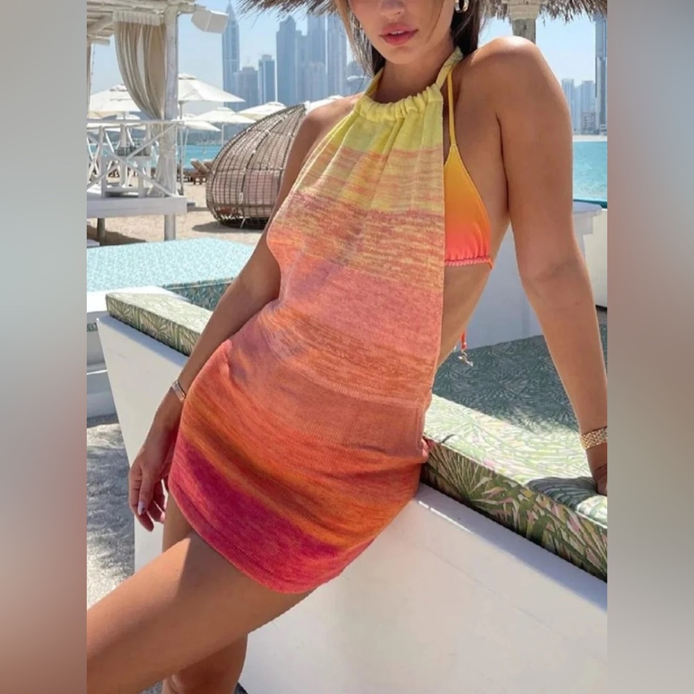 Bamba swim bounty dress in sunset Vibrant Halter Neck Mini Dress